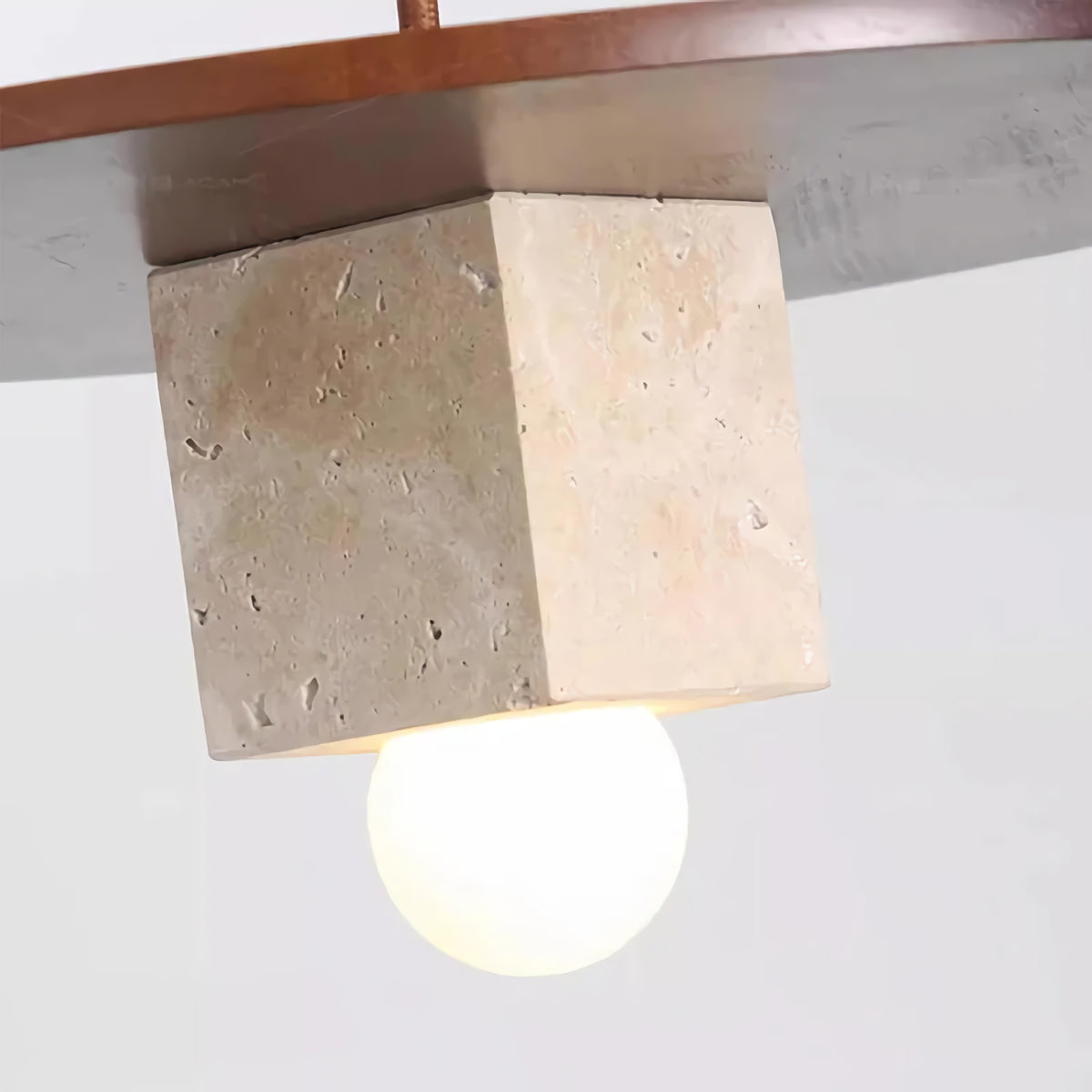 Round Wood Square Travertine Pendant Light