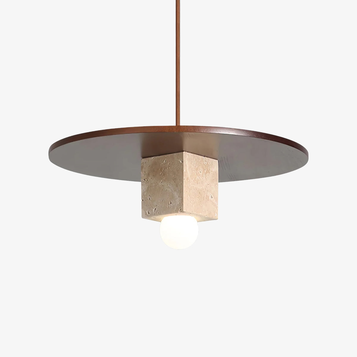 Round Wood Square Travertine Pendant Light