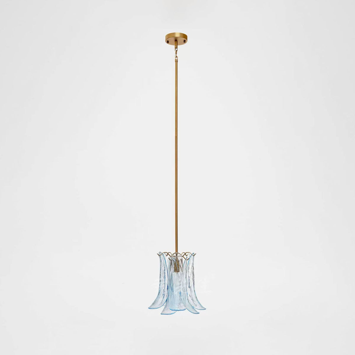 Semoy Curved Glass Petal Pendant Light | Curved Glass and Brass | Studio product shot of the clear glass petal pendant light variant | Severn Lighting