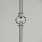 Sirena Capiz Elongated Linear Chandelier | Capiz Shell, Metal | Macro view of the chrome metal loop linking hardware on the vertical suspension pole | Detail shot | Samu Lamp Sirena Capiz