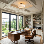 Solaine Alabaster Dome Ceiling Light | Natural Alabaster and Brass | Displayed on the ceiling of a luxury home office space | Severn Lighting