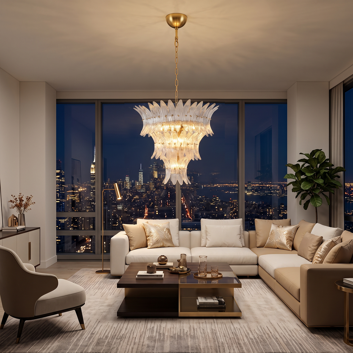 Talmonde Clear Glass Palm Leaf Tiered Chandelier