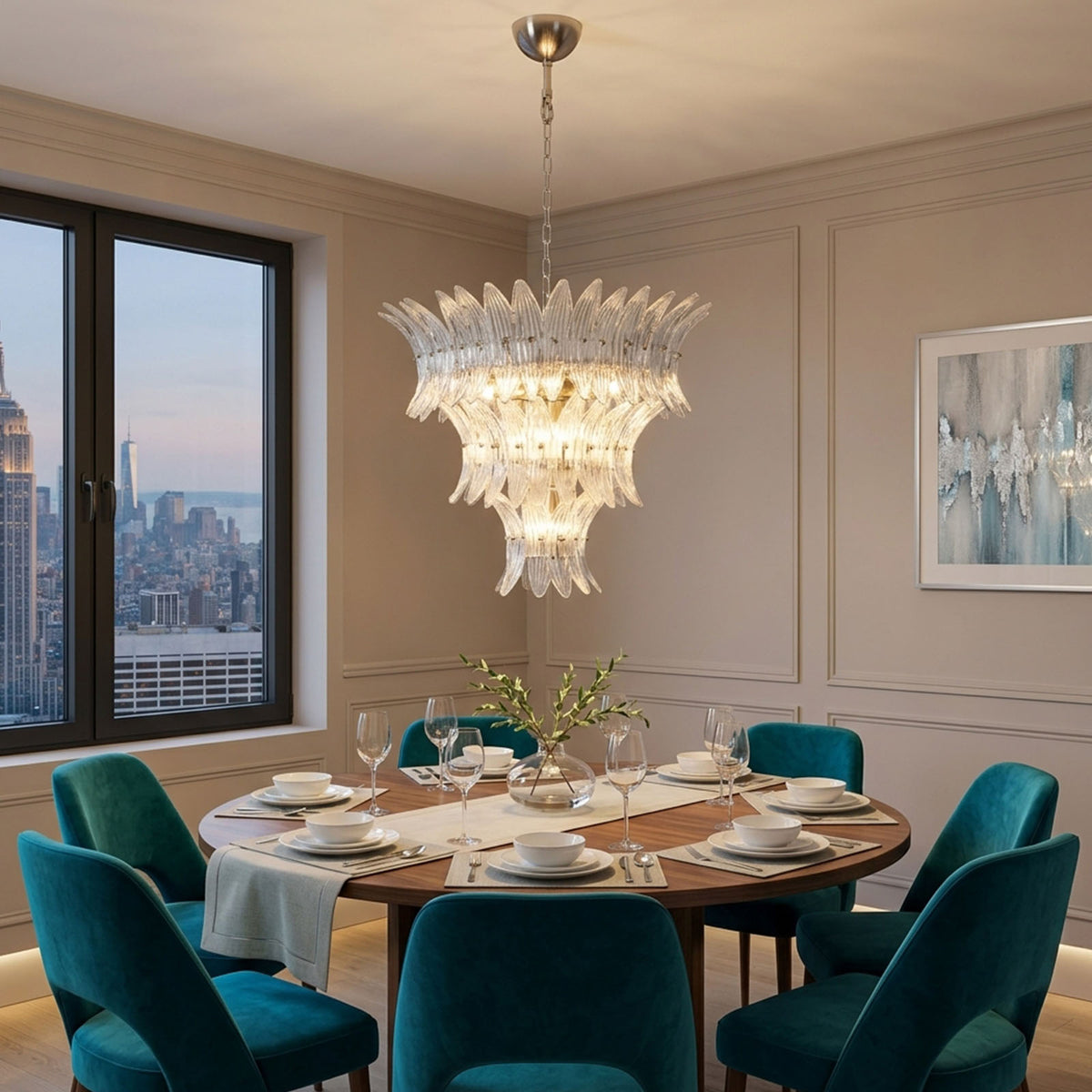 Talmonde Clear Glass Palm Leaf Tiered Chandelier