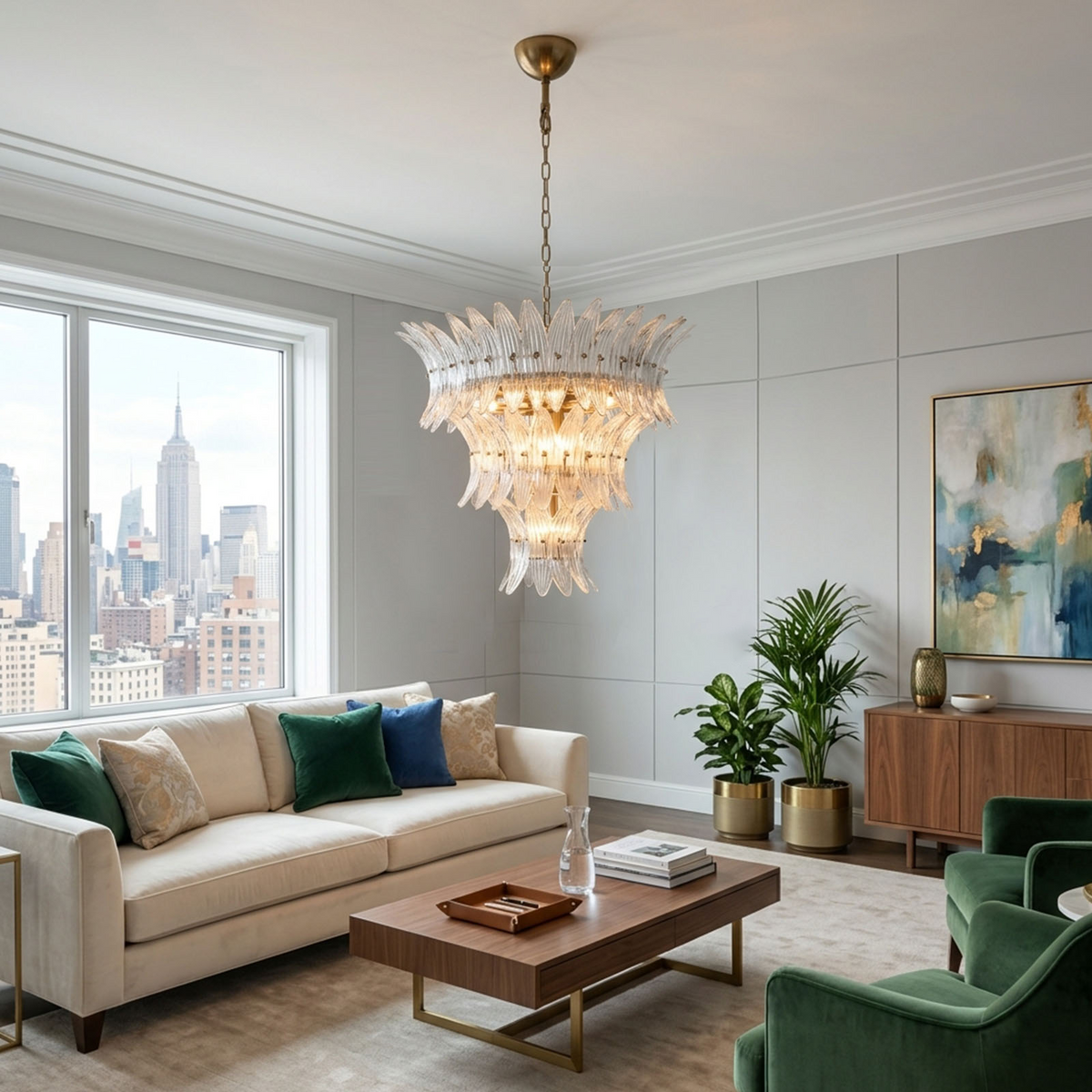 Talmonde Clear Glass Palm Leaf Tiered Chandelier