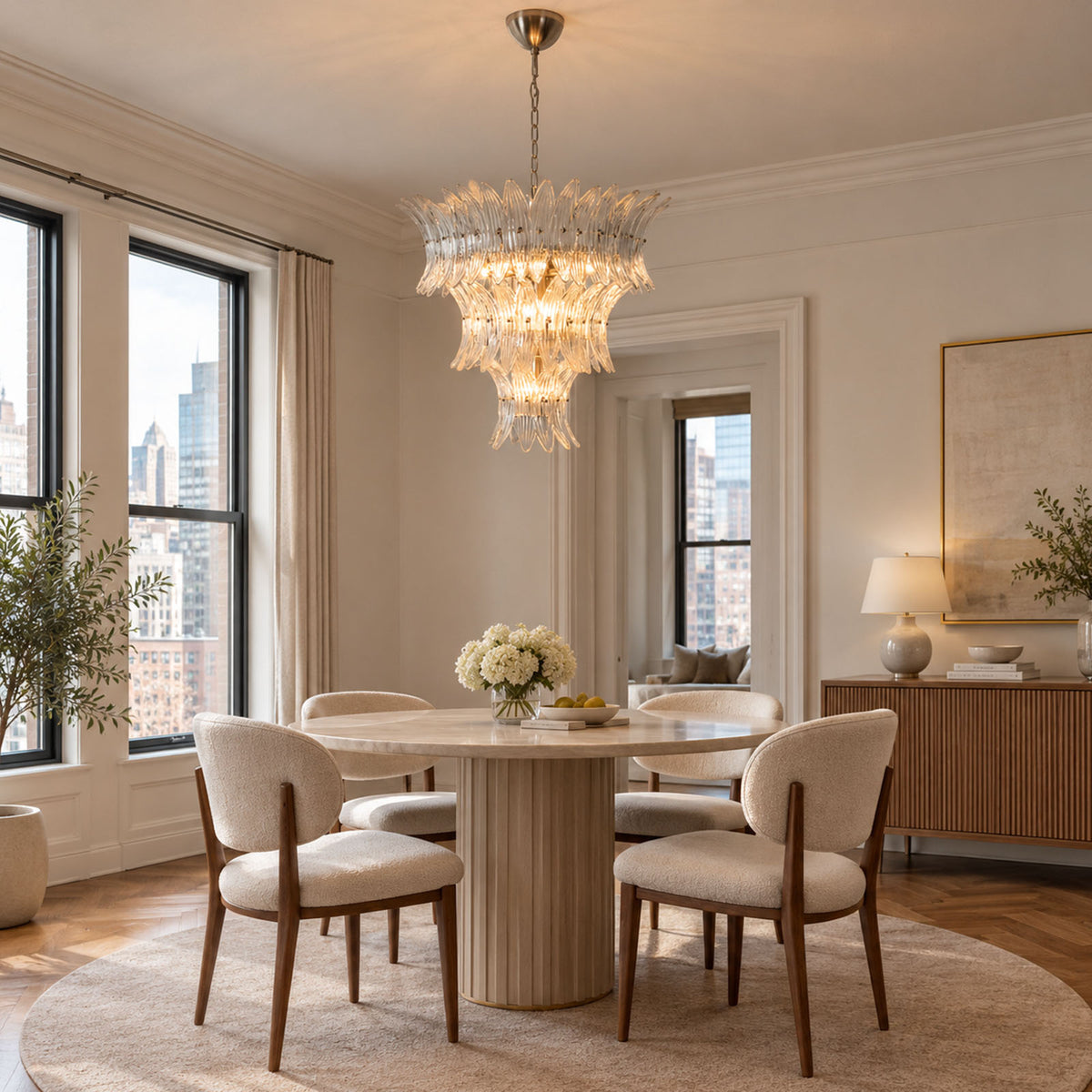 Talmonde Clear Glass Palm Leaf Tiered Chandelier