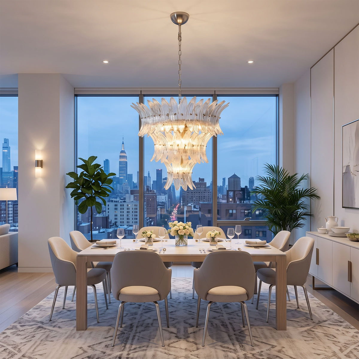 Talmonde Clear Glass Palm Leaf Tiered Chandelier