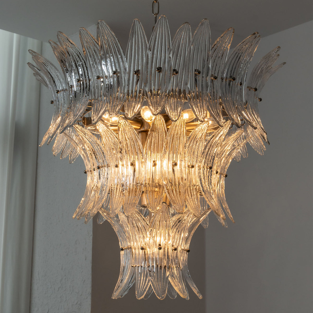 Talmonde Clear Glass Palm Leaf Tiered Chandelier