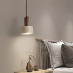 Textured Yellow Travertine Wood Suspension Light
