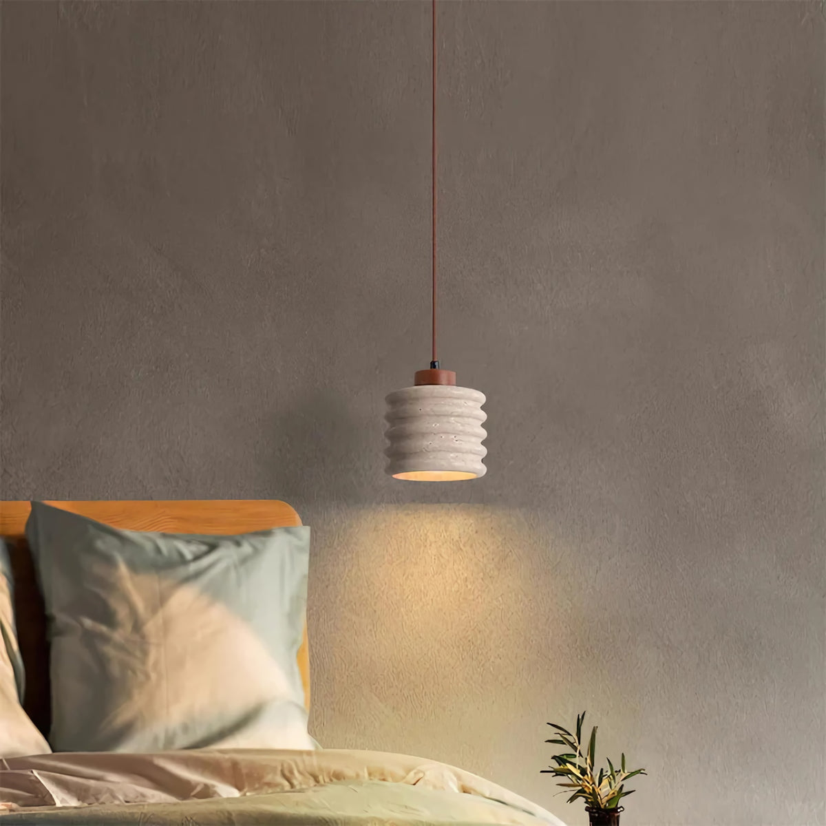 Textured Yellow Travertine Wood Suspension Light