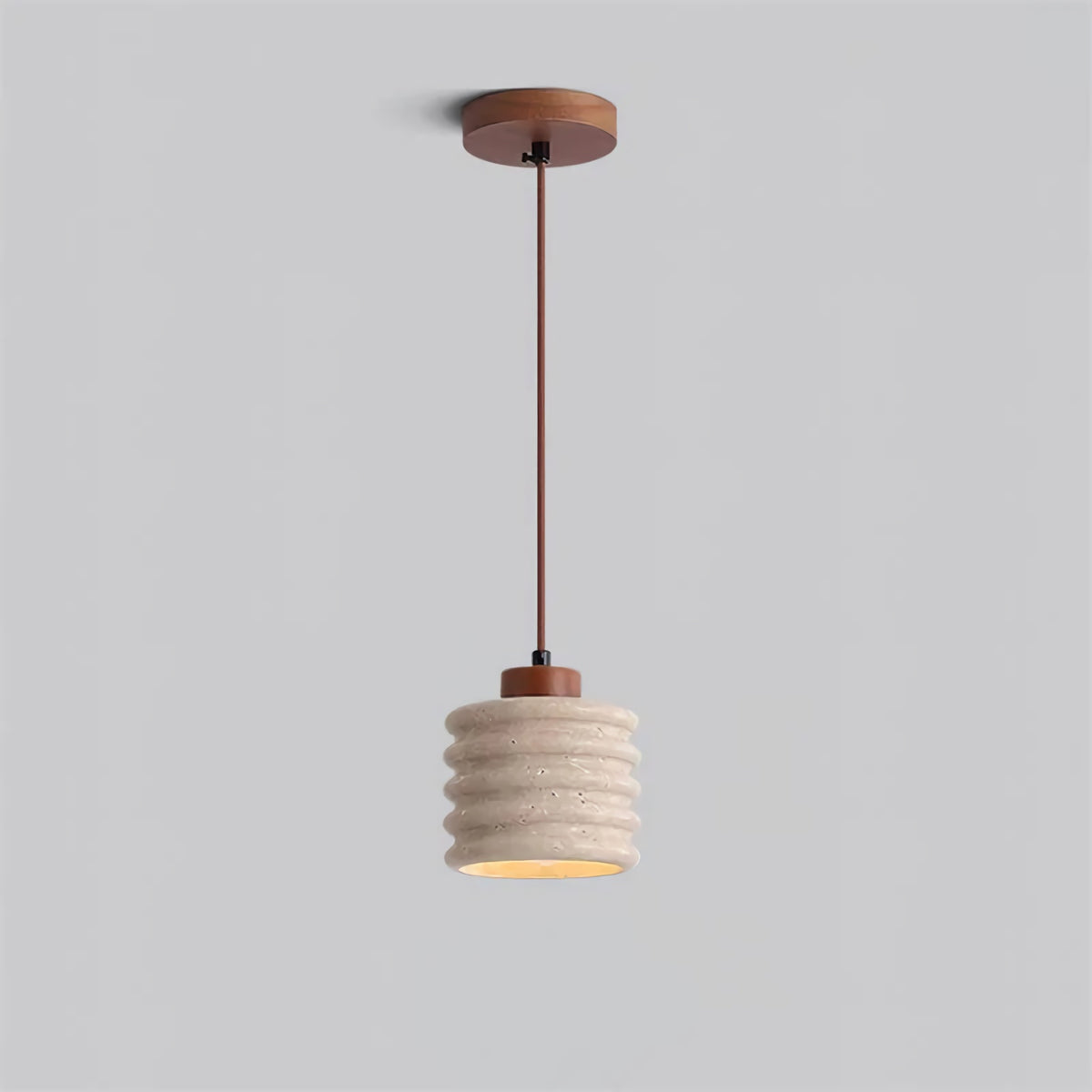 Textured Yellow Travertine Wood Suspension Light
