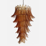 Thessaly Amber Glass Plume Chandelier | Amber Glass and Brass | Front full view on a pure white background | Severn Lighting