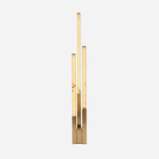 Trelune Column Floor Lamp | Alabaster and Brass | Full view illuminated on pure white background | Severn Lighting