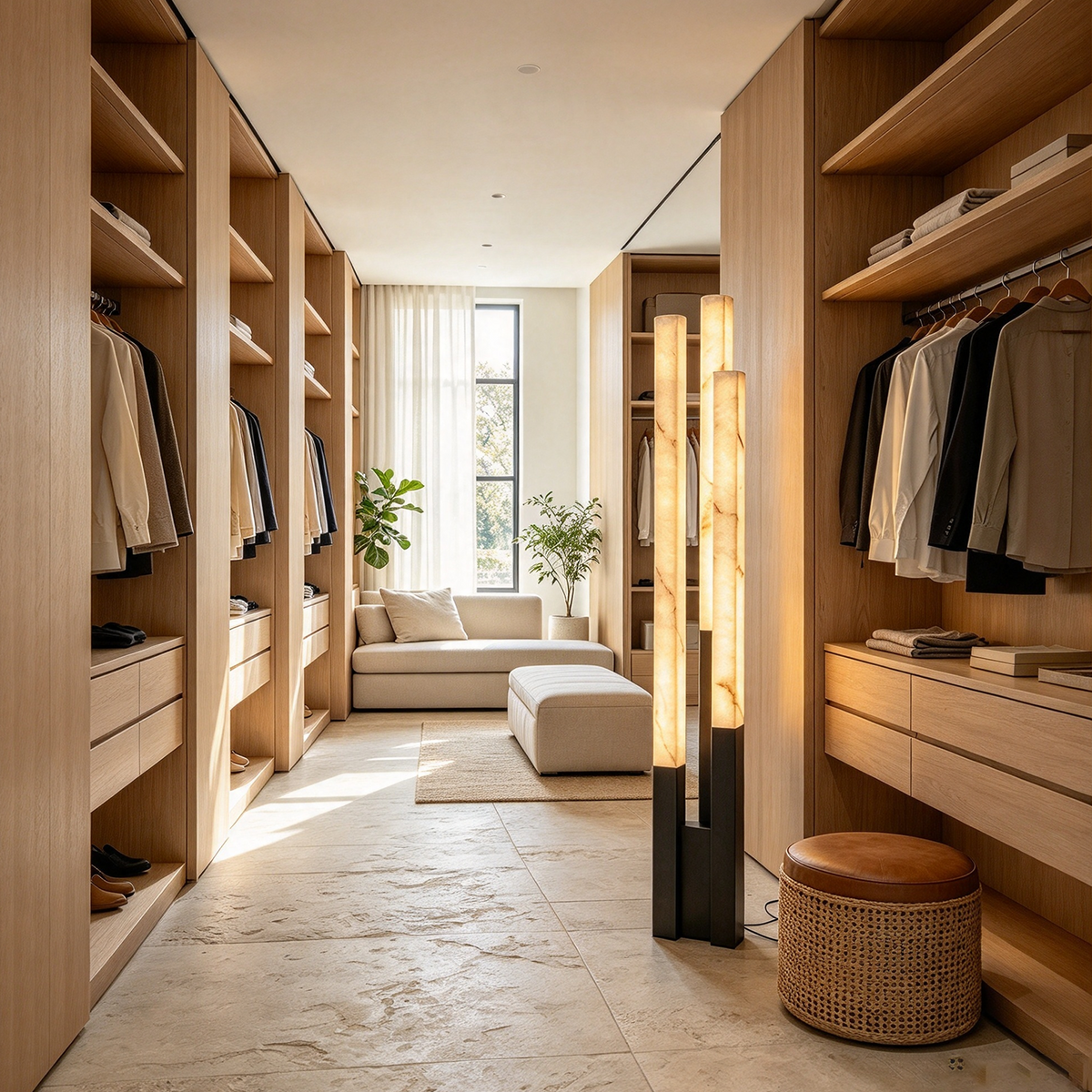 Trelune Column Floor Lamp | Alabaster and Metal| Severn Lighting