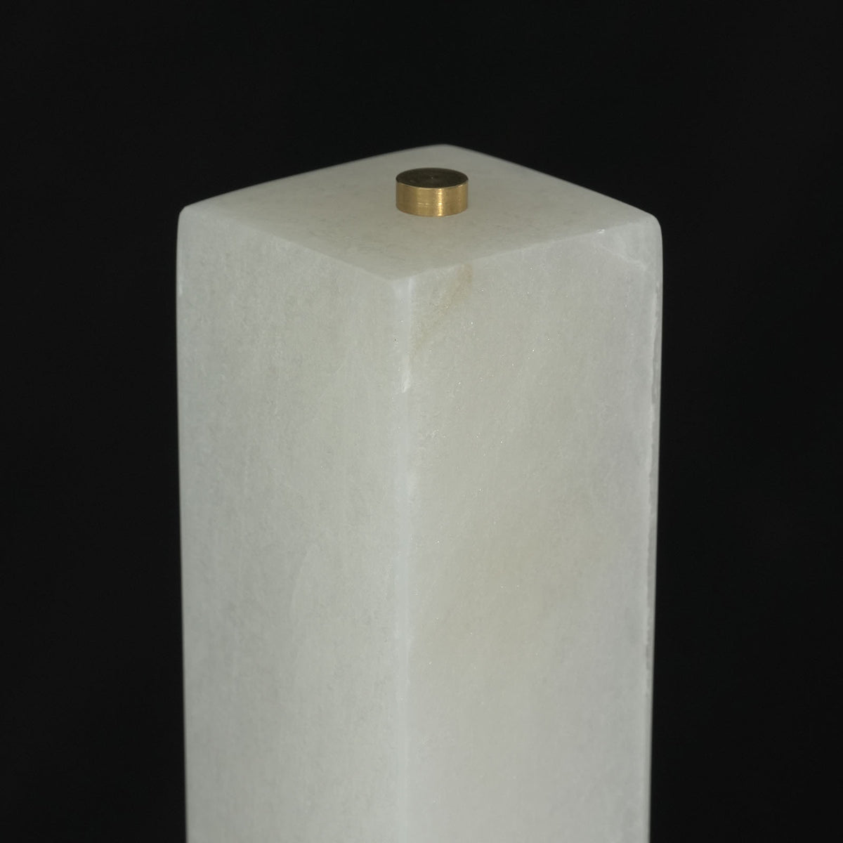 Trelune Column Floor Lamp | Alabaster and Brass | Top-down close-up of square column with brass top finial | Severn Lighting