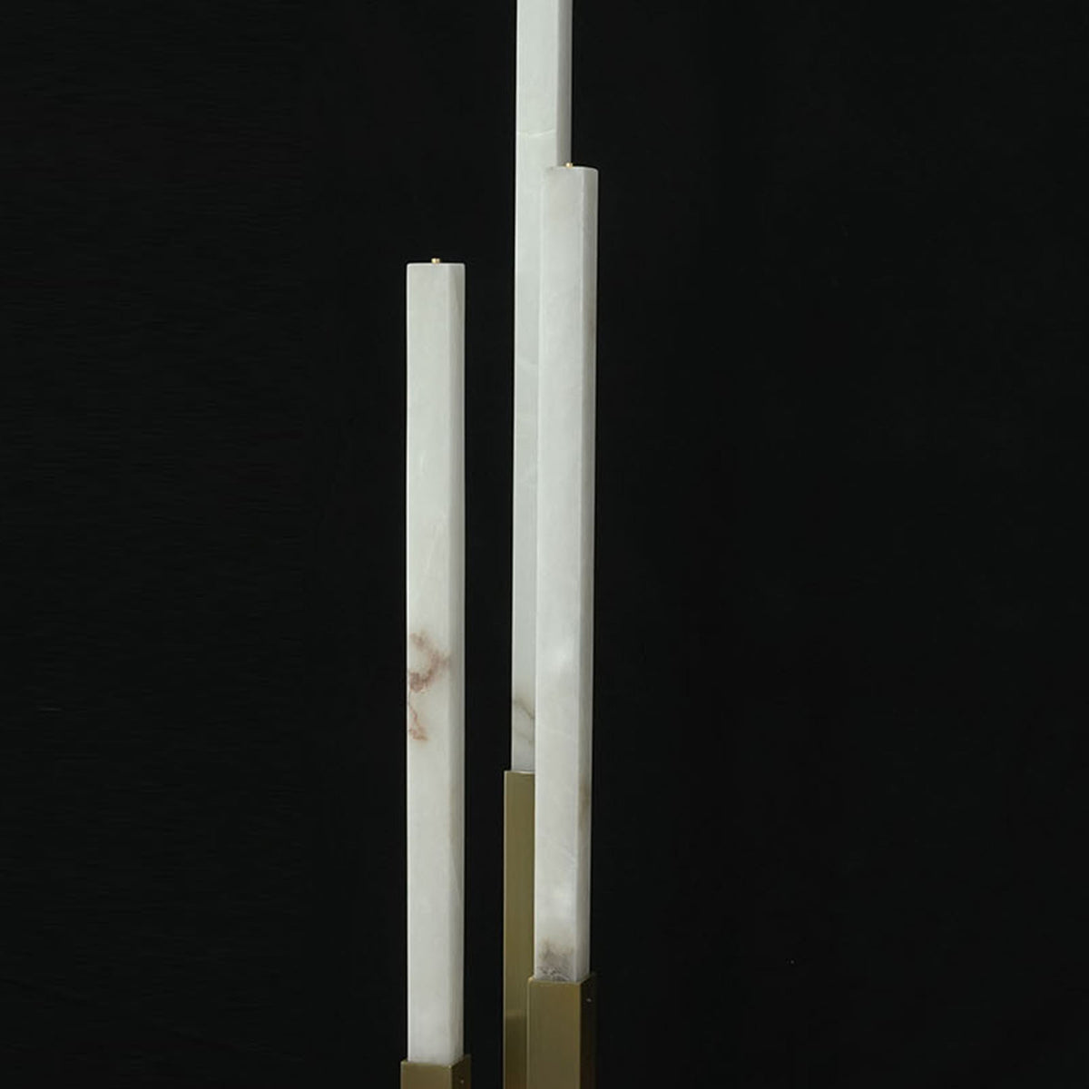 Trelune Column Floor Lamp | Alabaster and Brass | Full unlit view against dark backdrop showing structure | Severn Lighting