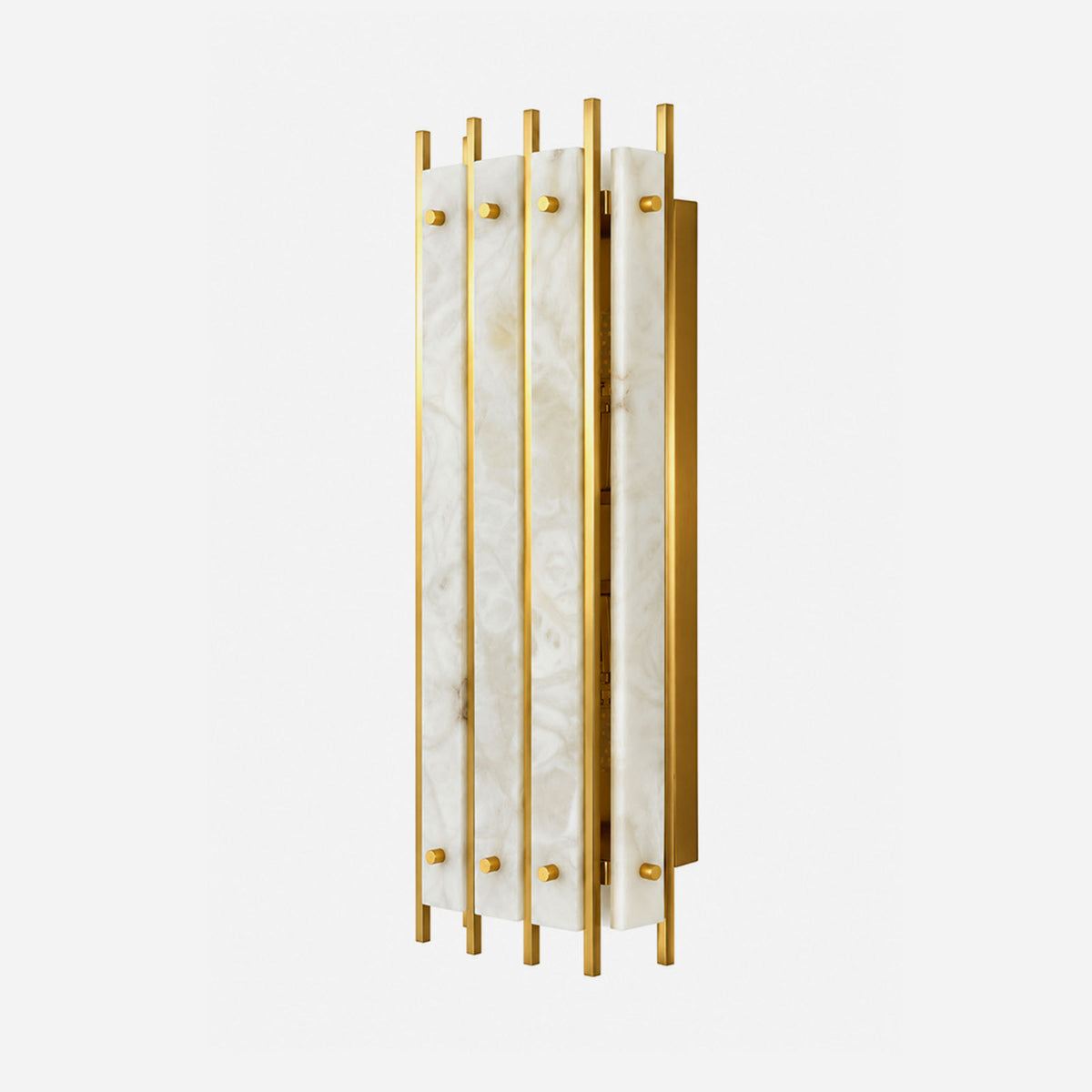 Veraune Bar Wall Sconce | Alabaster and Brass | Three-quarter studio view on pure white background, unlit | Severn Lighting