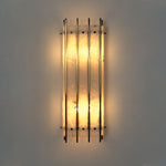Veraune Bar Wall Sconce | Alabaster and Brass | Front view illuminated on light wall with radiant glow | Severn Lighting