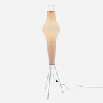 Verena Ribbed Paper Column Floor Lamp | Ribbed Paper and Metal Tripod Legs | Full front studio view isolated on a clean white background showing the sculpted lantern silhouette and power cord | Severn Lighting