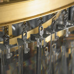Verity Fringed Glass Tier Chandelier | Fringed Glass and Brass | Close-up detail showing brass hanging hooks and glass fringe prisms | Severn Lighting