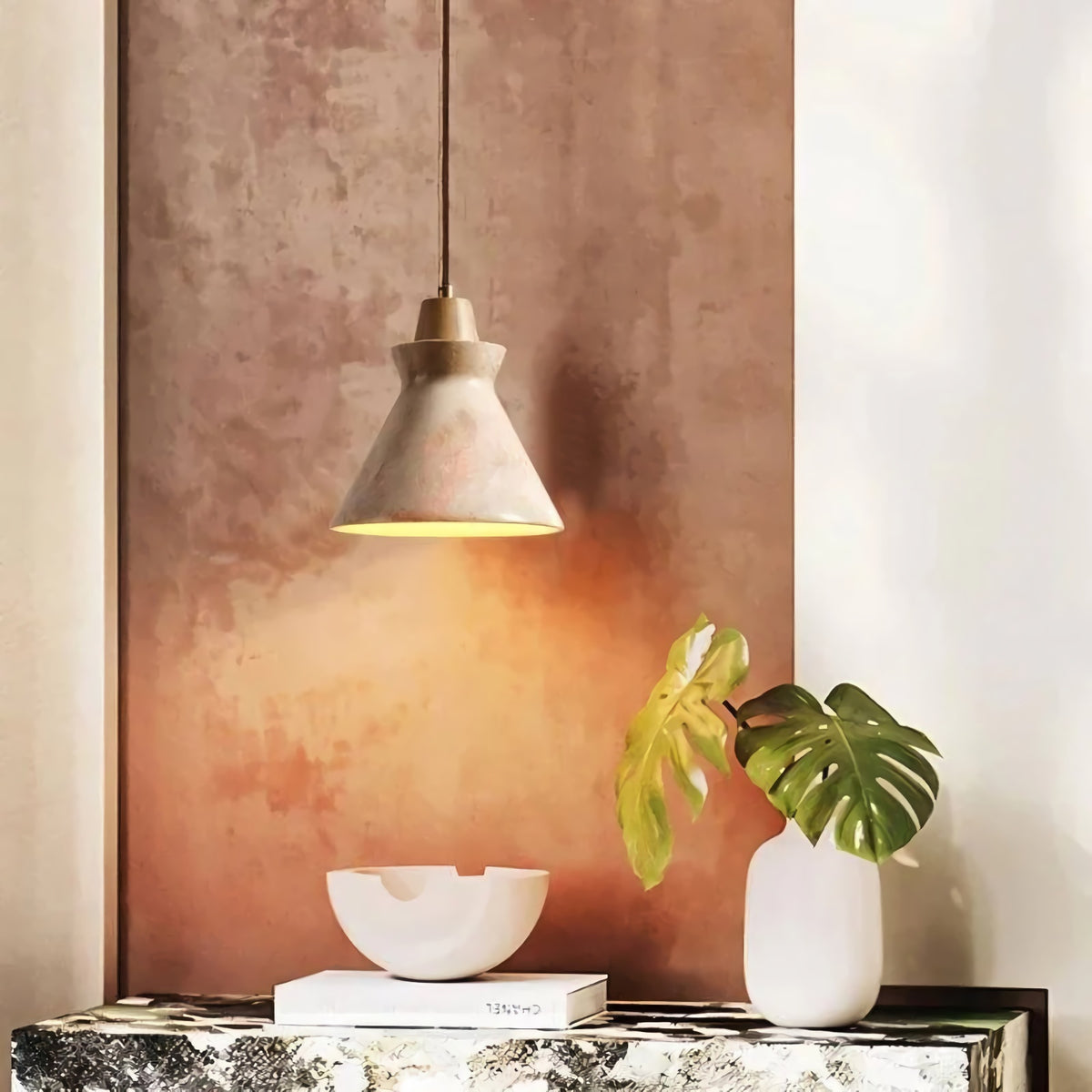 Vintage Conical Travertine Pendant Lamp