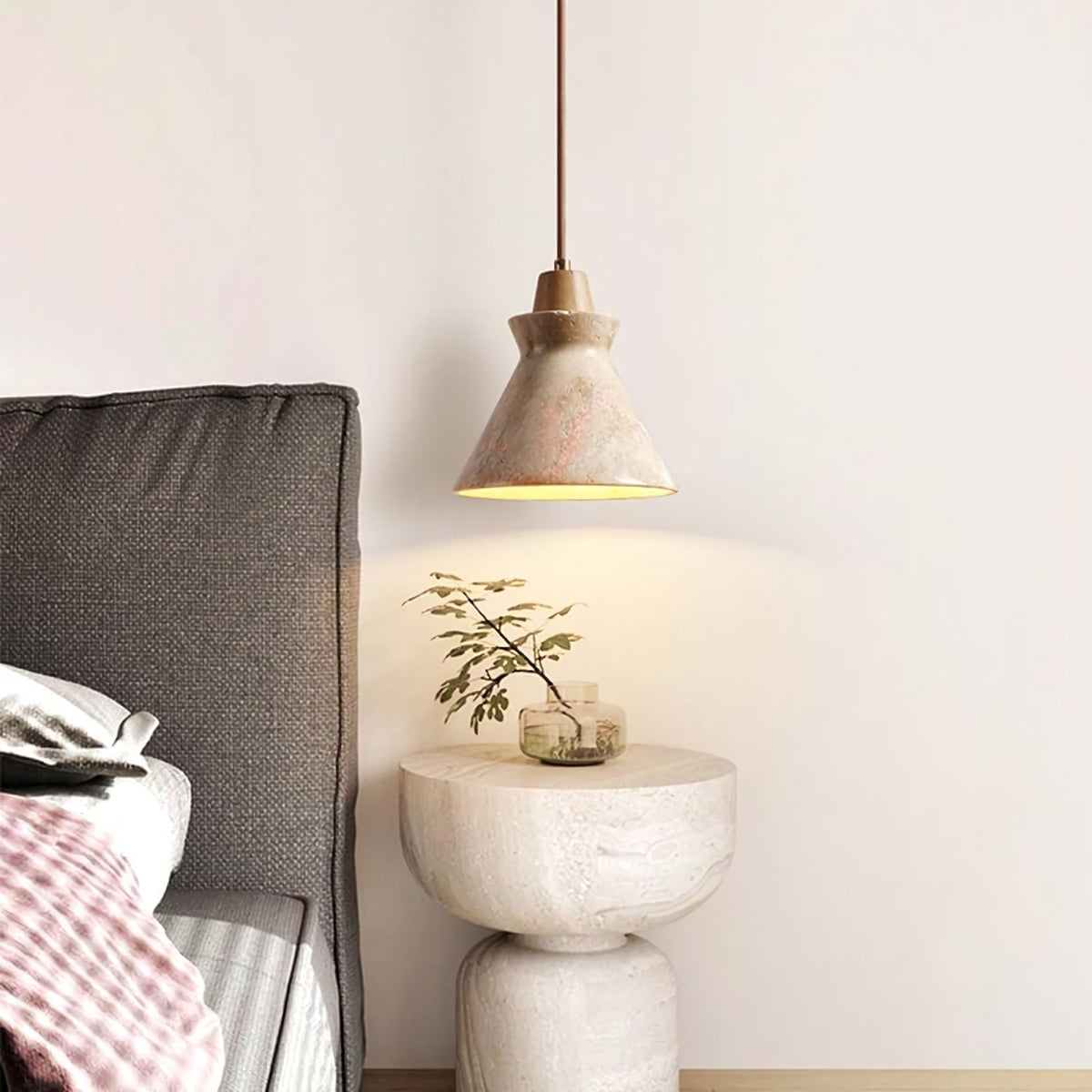 Vintage Conical Travertine Pendant Lamp