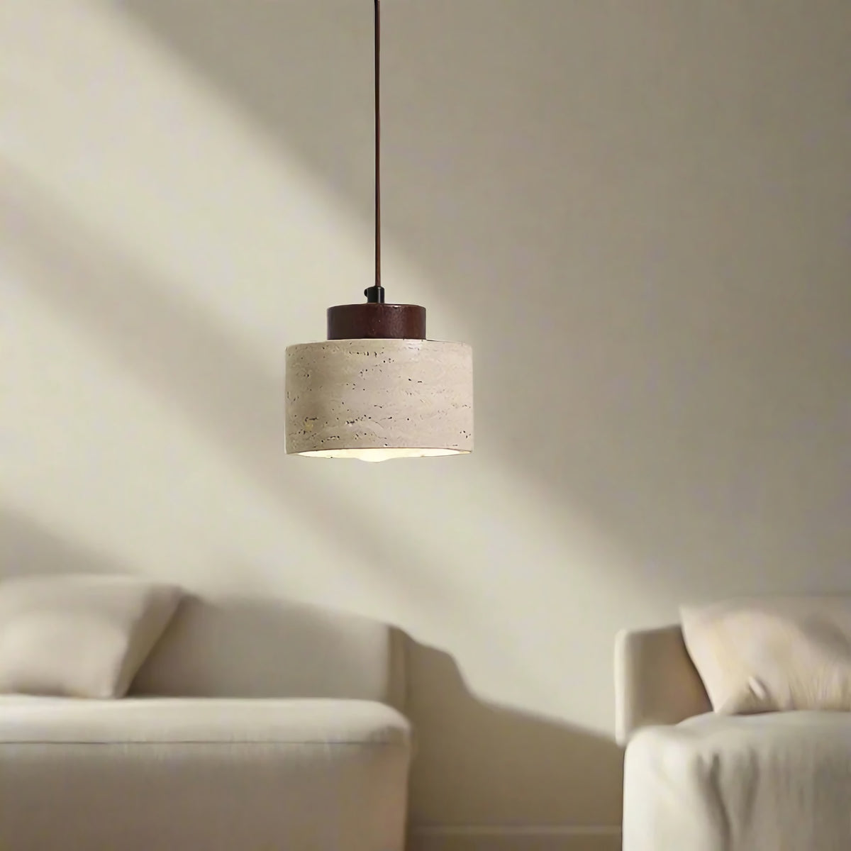 Vintage Cylindrical Travertine Pendant Light