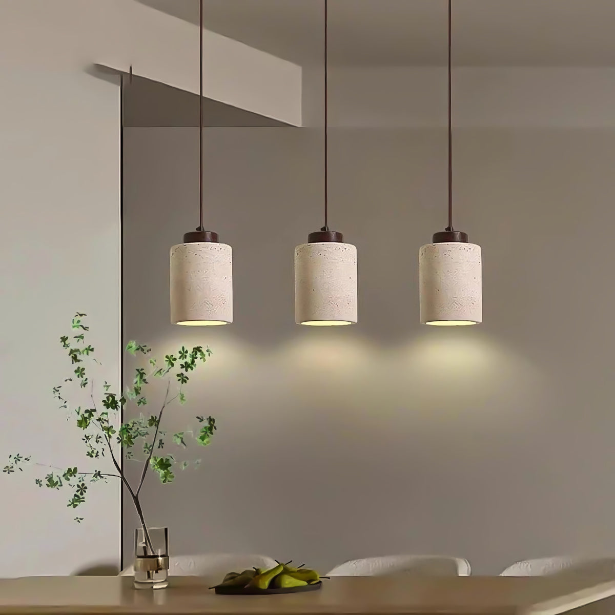 Vintage Cylindrical Travertine Pendant Light