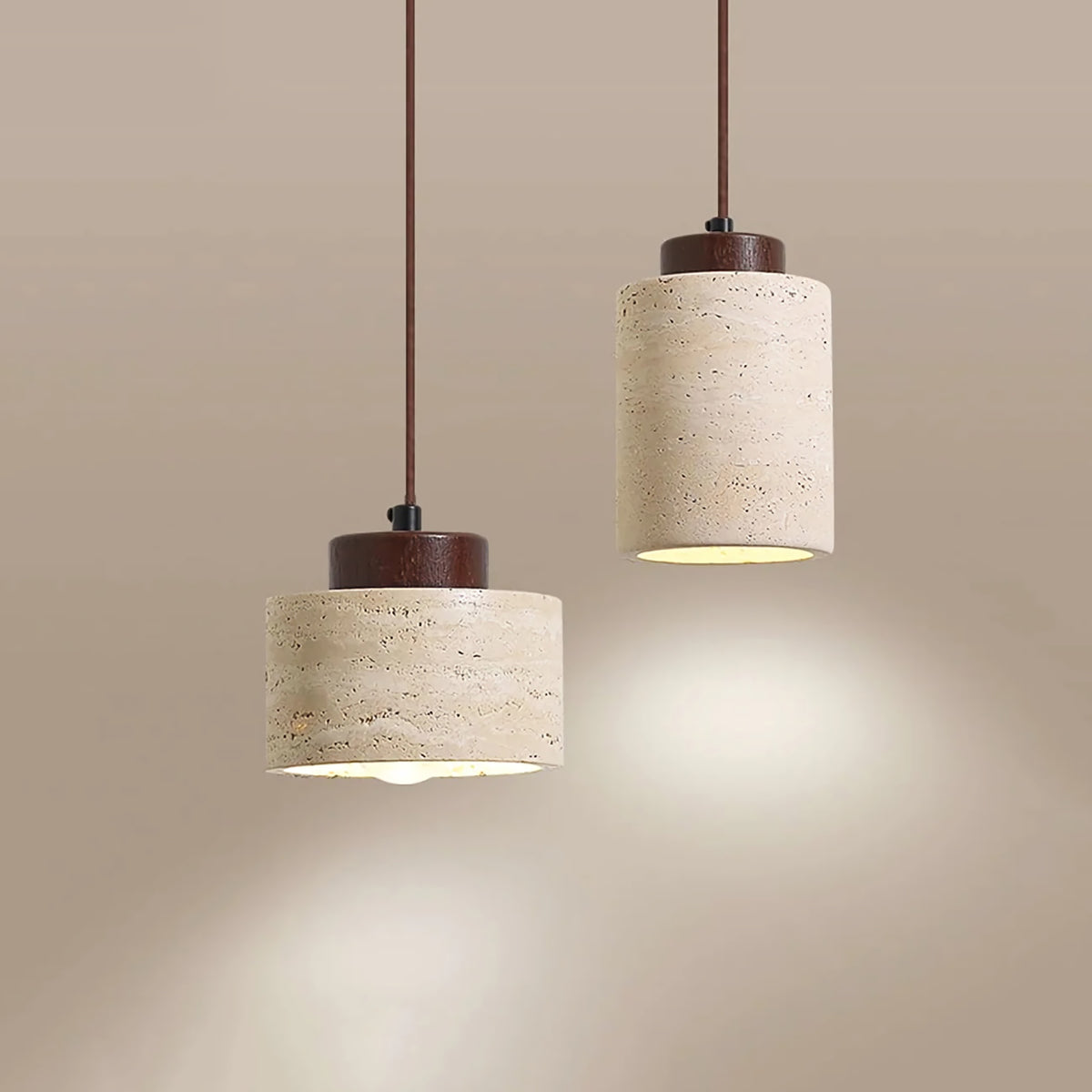 Vintage Cylindrical Travertine Pendant Light
