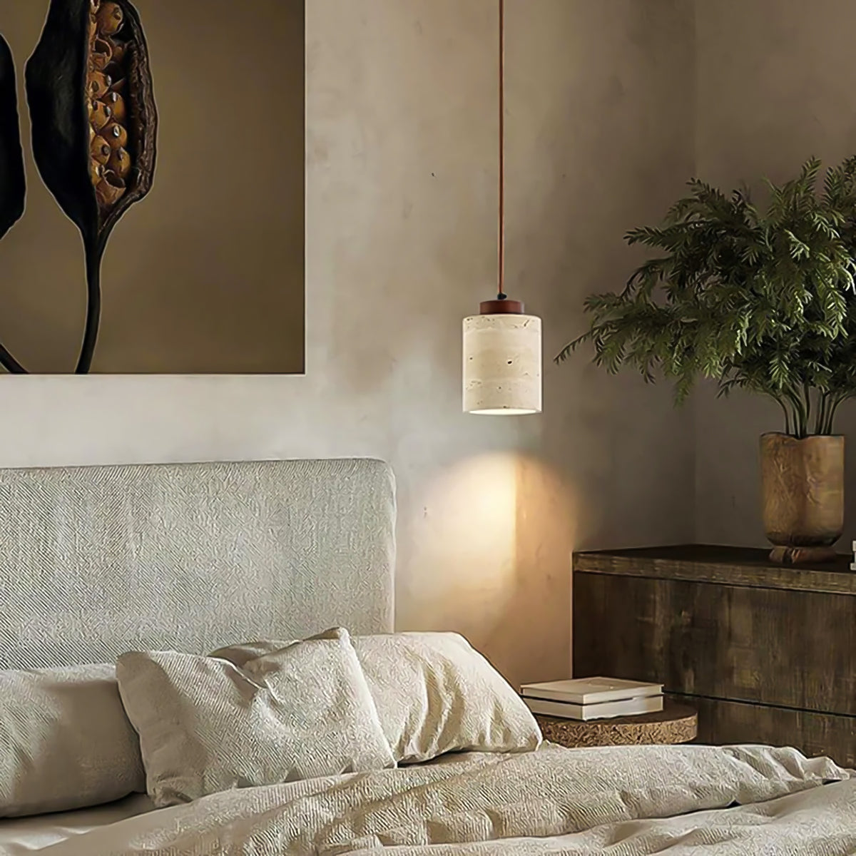 Vintage Cylindrical Travertine Pendant Light