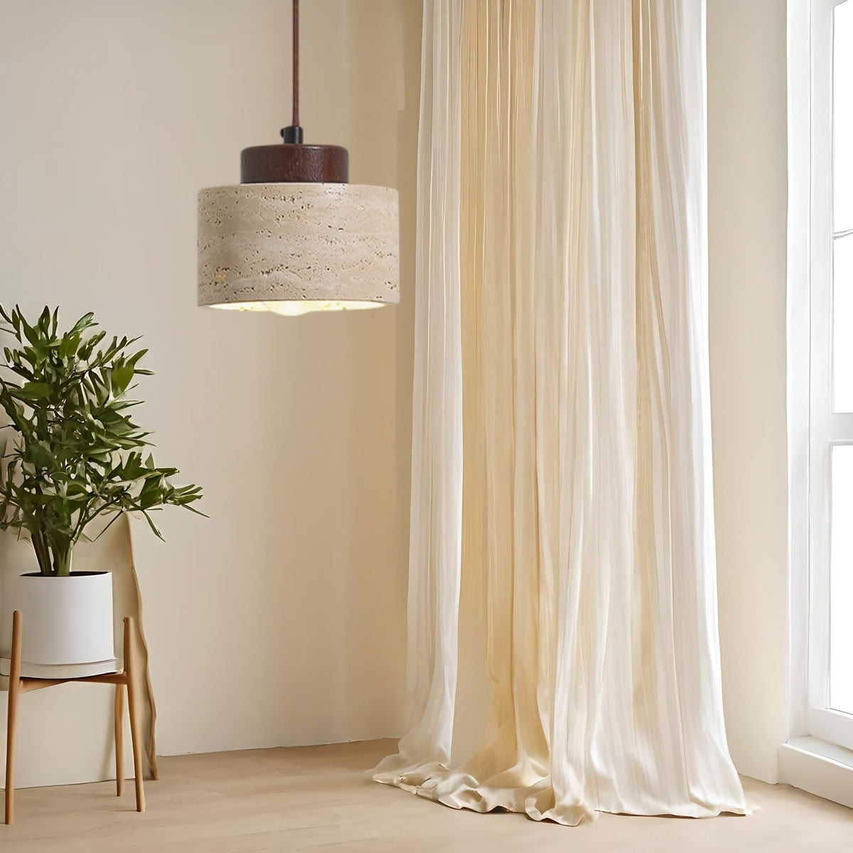 Vintage Cylindrical Travertine Pendant Light