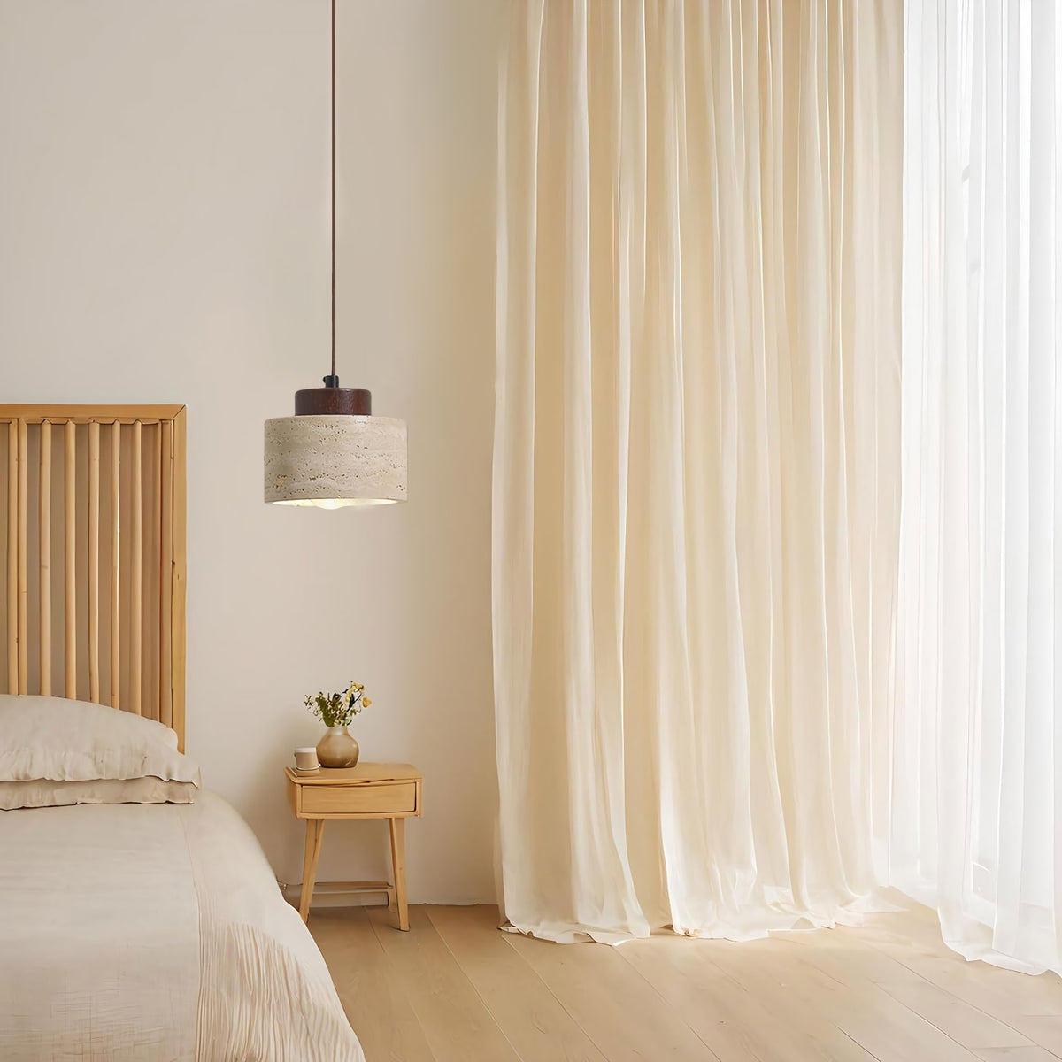 Vintage Cylindrical Travertine Pendant Light