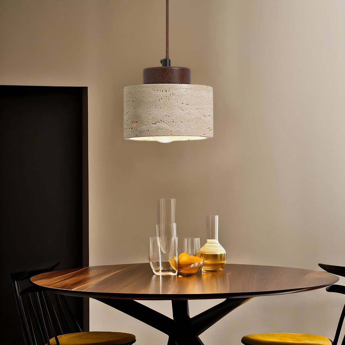 Vintage Cylindrical Travertine Pendant Light