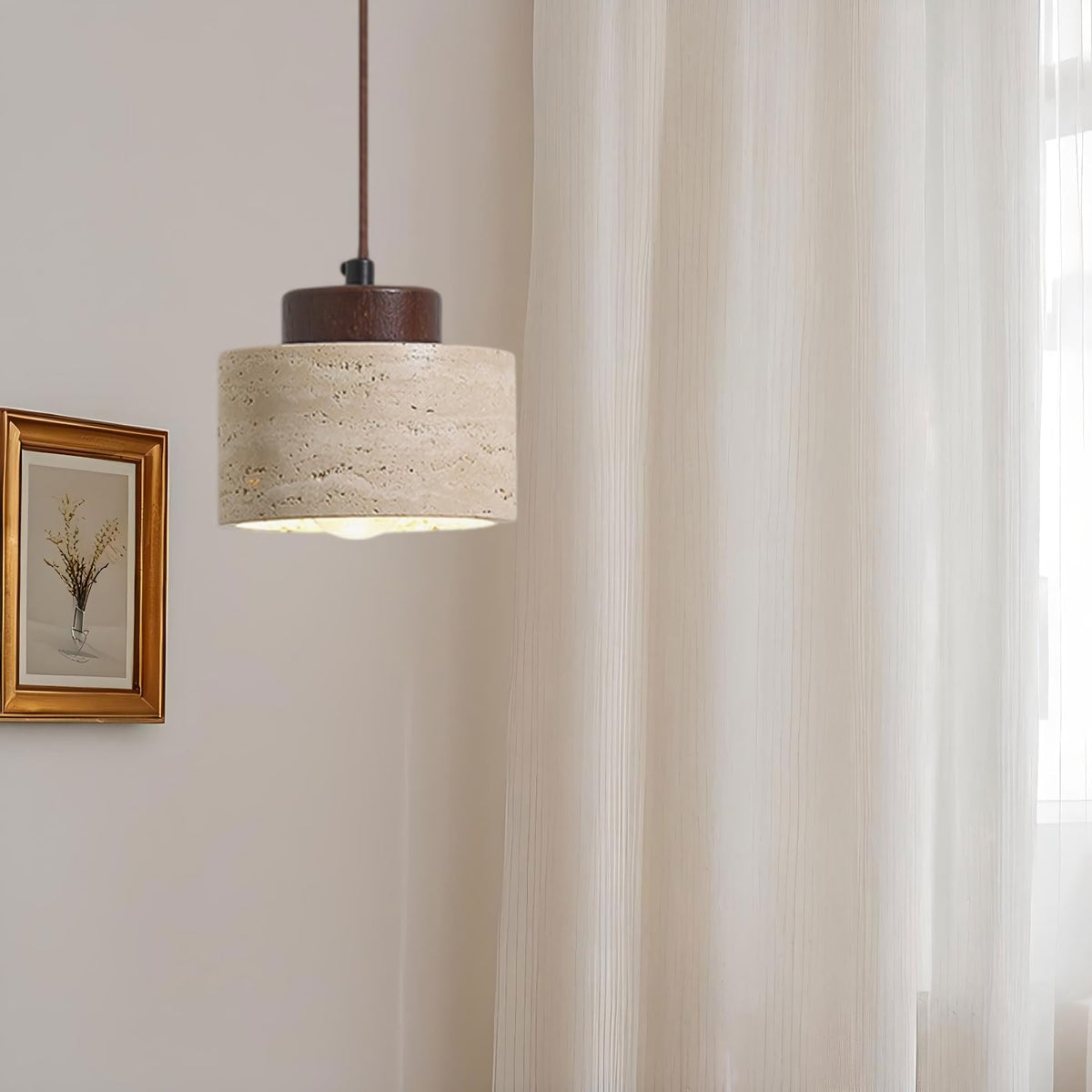 Vintage Cylindrical Travertine Pendant Light