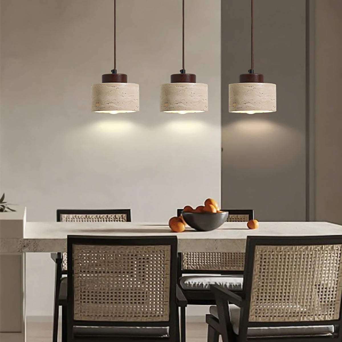 Vintage Cylindrical Travertine Pendant Light