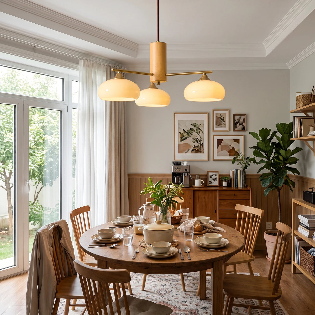 Wrenley Cream Glass Mid-Century Chandelier