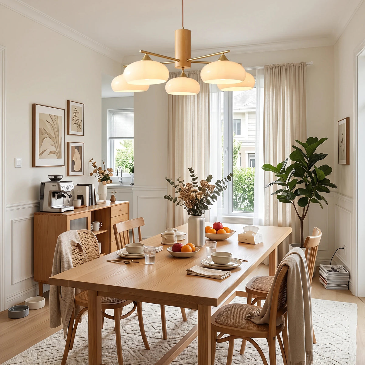 Wrenley Cream Glass Mid-Century Chandelier