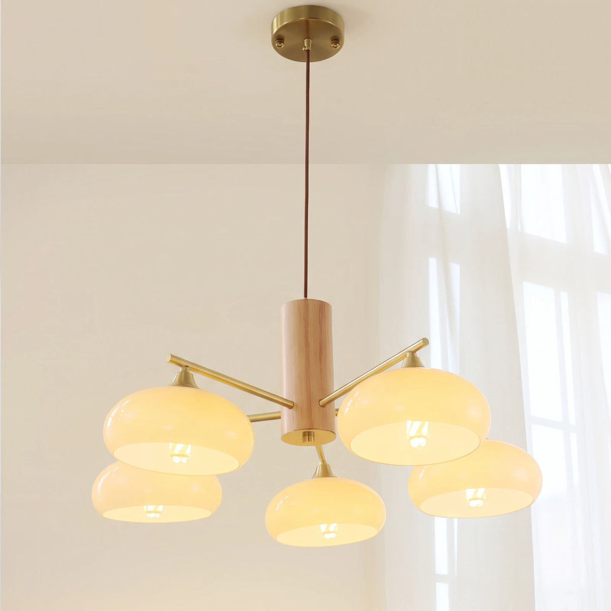 Wrenley Cream Glass Mid-Century Chandelier