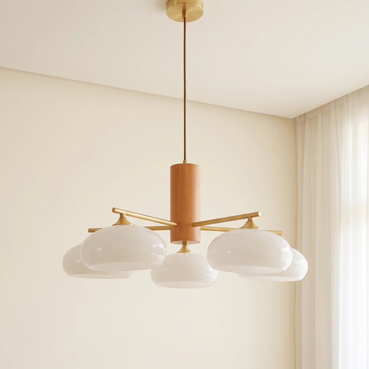 Wrenley Cream Glass Mid-Century Chandelier
