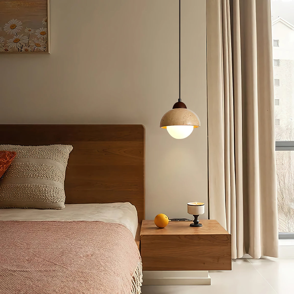 Yellow Travertine Dome Pendant Light
