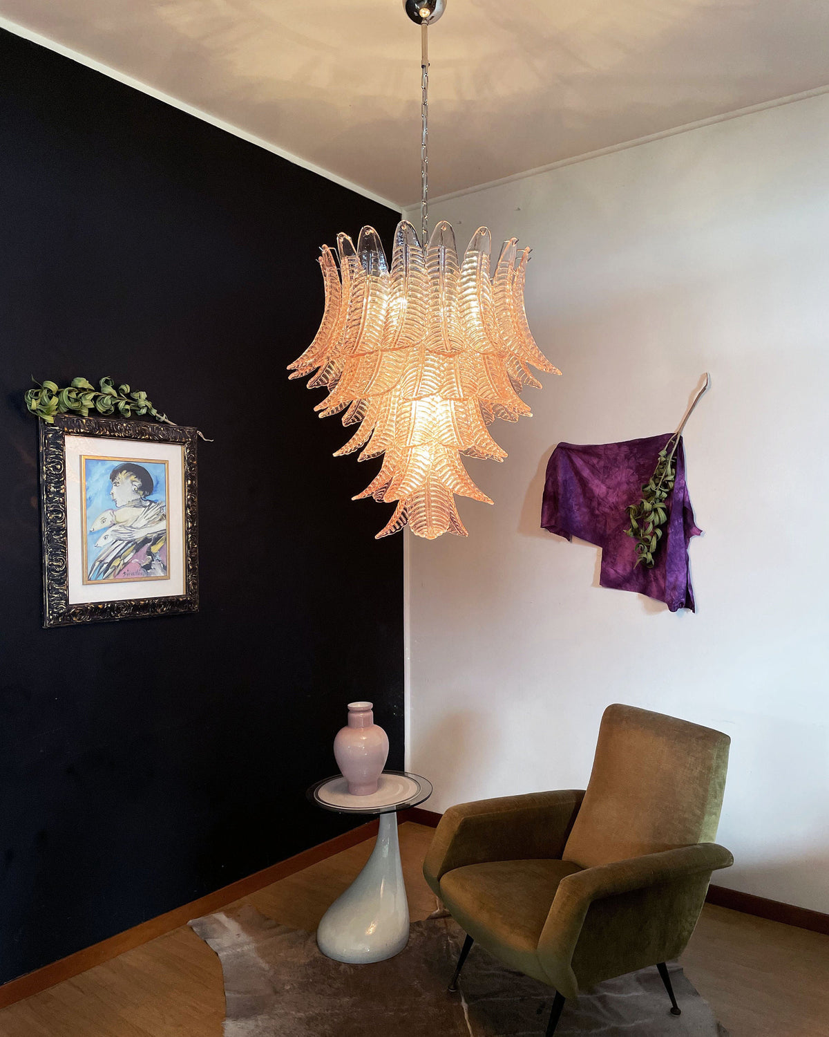 Italian Murano leaf glass chandelier