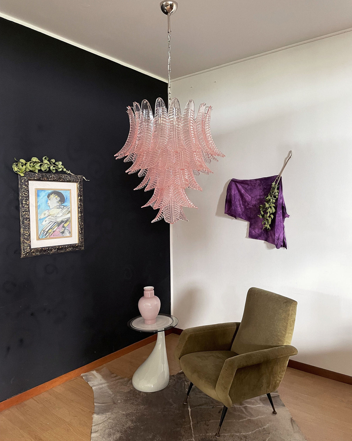 Italian Murano leaf glass chandelier